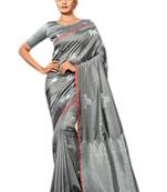 Grey Woven Silk Blend Saree With Blouse
