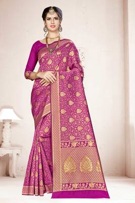 Wine woven banarasi saree with blouse 1