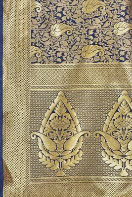 Navy blue woven banarasi saree with blouse 4