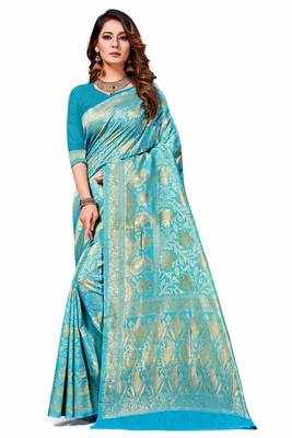 Sky blue woven banarasi saree with blouse 1