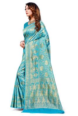 Sky blue woven banarasi saree with blouse 2