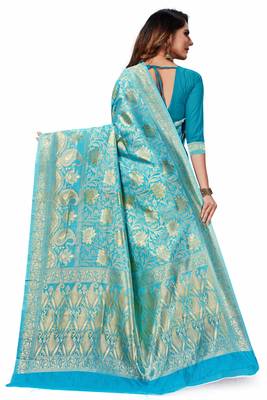Sky blue woven banarasi saree with blouse 3
