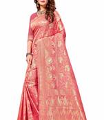Light pink woven banarasi saree with blouse
