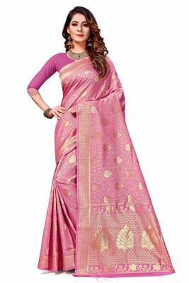 Light Pink Woven Banarasi Saree With Blouse 1
