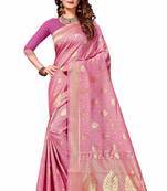 Light Pink Woven Banarasi Saree With Blouse