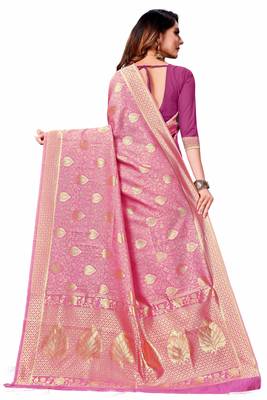 Light Pink Woven Banarasi Saree With Blouse 3