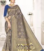 Navy blue woven banarasi saree with blouse