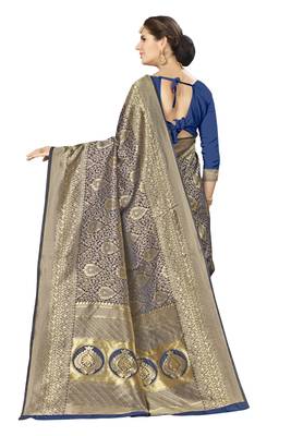 Navy blue woven banarasi saree with blouse 3