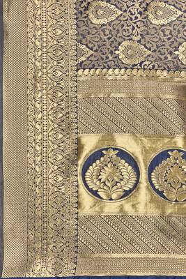 Navy blue woven banarasi saree with blouse 4