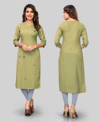 Light-green embroidered rayon ethnic-kurtis 5