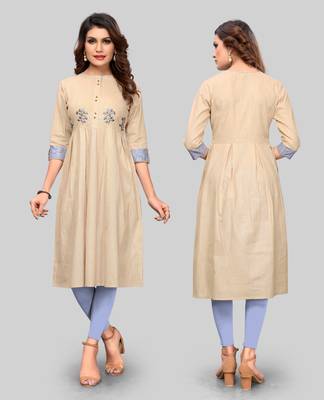 Off-white plain cotton cotton-kurtis 5