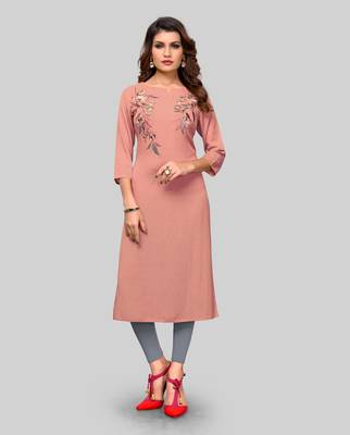 Peach embroidered rayon ethnic-kurtis 1