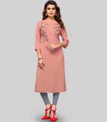 Peach embroidered rayon ethnic-kurtis