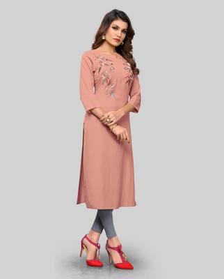 Peach embroidered rayon ethnic-kurtis 3