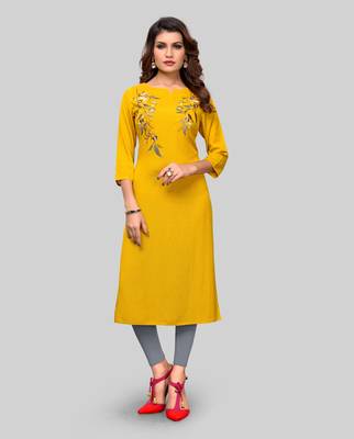 Yellow embroidered rayon ethnic-kurtis 1