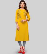 Yellow embroidered rayon ethnic-kurtis