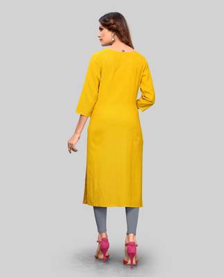 Yellow embroidered rayon ethnic-kurtis 2