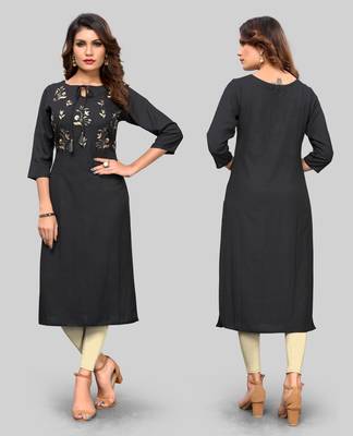 Black embroidered rayon ethnic-kurtis 5