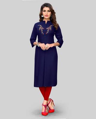 Blue plain rayon ethnic-kurtis 1