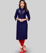 Blue plain rayon ethnic-kurtis