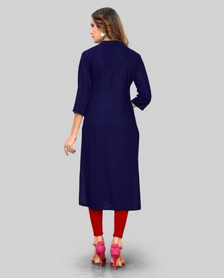Blue plain rayon ethnic-kurtis 2