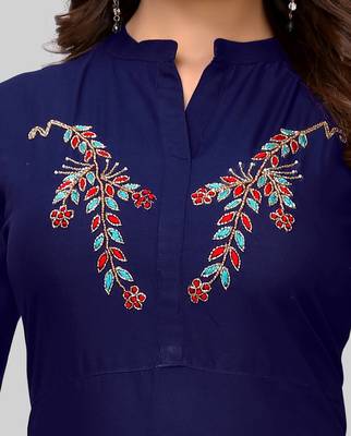 Blue plain rayon ethnic-kurtis 4