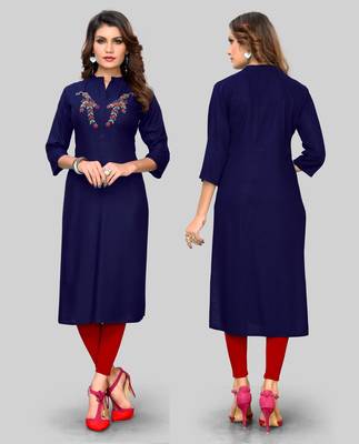 Blue plain rayon ethnic-kurtis 5