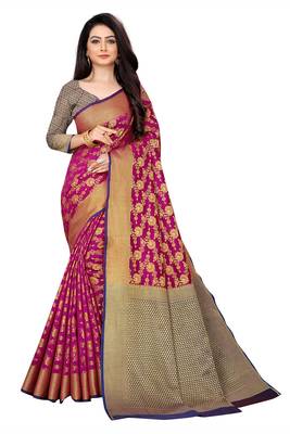 Magenta woven banarasi saree with blouse 1