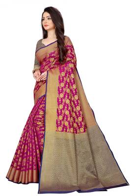 Magenta woven banarasi saree with blouse 3