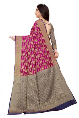 Magenta woven banarasi saree with blouse 5
