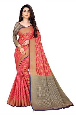 Pink woven banarasi saree with blouse 1