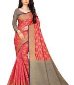 Pink woven banarasi saree with blouse