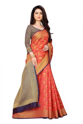 Pink woven banarasi saree with blouse 2