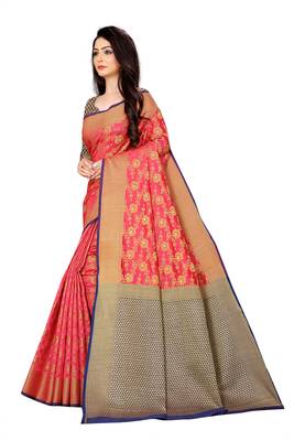 Pink woven banarasi saree with blouse 3