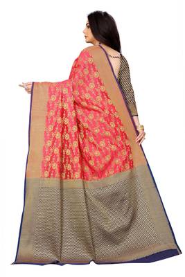 Pink woven banarasi saree with blouse 5