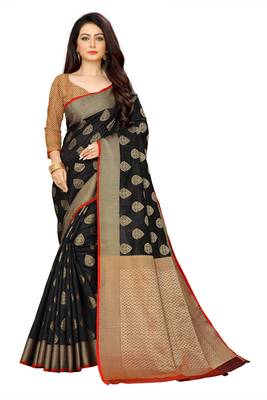 Black woven banarasi saree with blouse 1