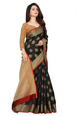 Black woven banarasi saree with blouse 2