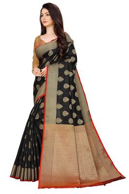 Black woven banarasi saree with blouse 3
