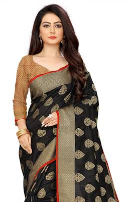 Black woven banarasi saree with blouse 4