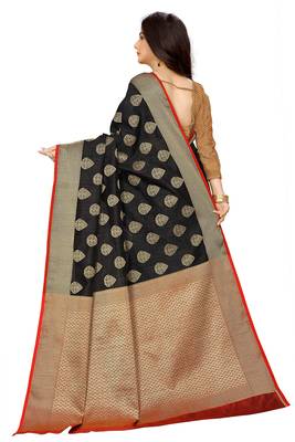 Black woven banarasi saree with blouse 5