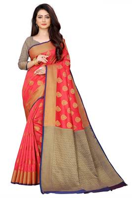 Pink woven banarasi saree with blouse 1