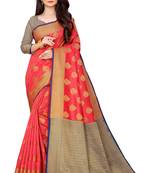 Pink woven banarasi saree with blouse