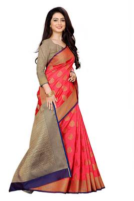Pink woven banarasi saree with blouse 2