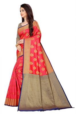 Pink woven banarasi saree with blouse 3