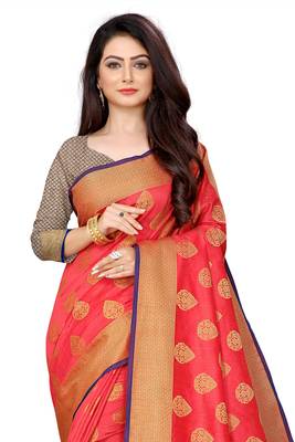 Pink woven banarasi saree with blouse 4