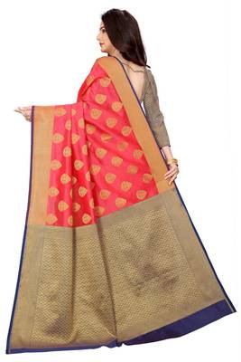Pink woven banarasi saree with blouse 5
