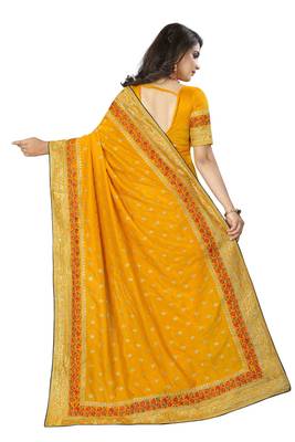 Yellow embroidered art silk saree with blouse 3