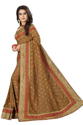 Brown embroidered art silk saree with blouse 2