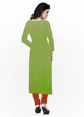 Green embroidered cotton unstitched salwar with dupatta 2