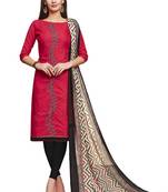 Red embroidered cotton unstitched salwar with dupatta